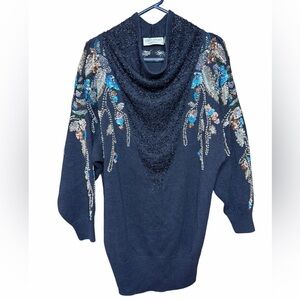 Vintage 80s Bonnie Boerer Fully Beaded Sequin glam Sweater/Tunic Dress M